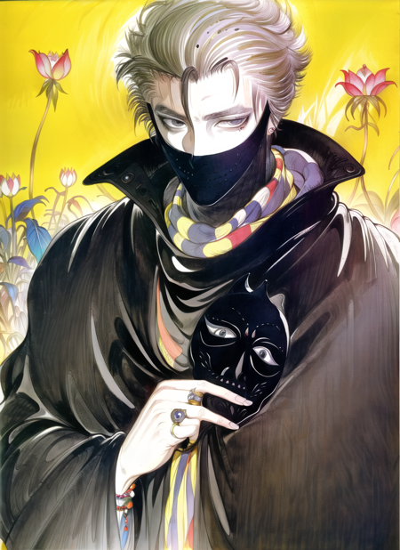 3978522605-1542915731-amano yoshitaka,_1boy, beads, black cloak, cloak, cover, cover page, covered mouth, flower, grey eyes, hair slicked back, jewelr.png
